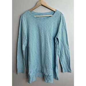 Soft Surroundings Pima Cotton Blue Stripe Tee Size Large Long Sleeve 2FA07 Women
